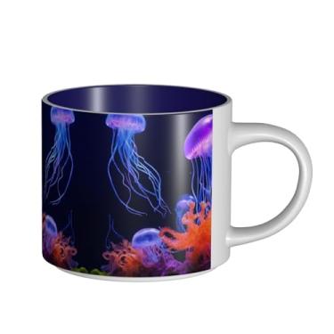 Imagem de ZERAOKE Medusa colorida - Caneca grande de cerâmica impressa para café, capacidade grande para escritório e casa, pode ser lavada na lava-louças, design com alça em C.