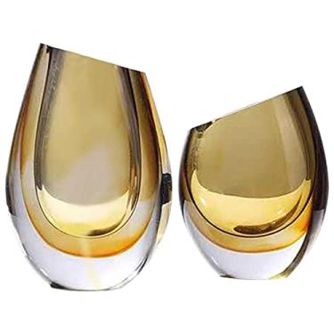 Imagem de YYBOES Vaso de vidro para decoração de vaso de flores, arranjo de flores de esmalte colorido simples e moderno, sala de estar, ornamentos criativos de artesanato floral, vidro transparente, calha de