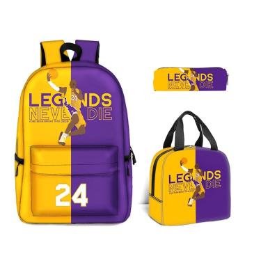 Imagem de Conjunto de mochilas Kobes Bryants Anime, 3 peças para mochila escolar infantil
