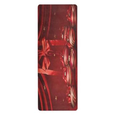Imagem de Wassud Bolas de Natal, fitas e laços, tapete de ioga para mulheres e homens, 180 x 66 cm, tapete de fitness antiderrapante dobrável para pilates, aeróbica, exercícios de chão com bolsa de