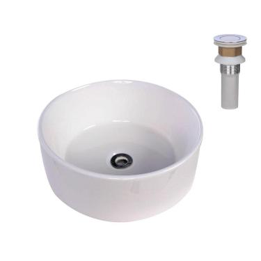 Imagem de Cuba Cerâmica Banheiro Redonda Sobrepor 40 C Válvula Branca