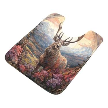 Imagem de Burbuja Tapete de banheiro de veado, tapete de banho absorvente de pelúcia macio, base de vaso sanitário antiderrapante para piso de banheiro, oval em forma de U