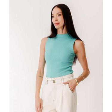 Imagem de Blusa Regata Feminina Canelada Gola Alta Marisa-44537, Verde, G