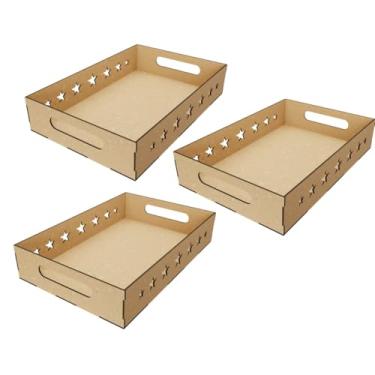 Imagem de Kit com 3 Bandejas MDF Cru 30x20x6 para Decoração de Festa, Cestas Café da Manhã, Presente – Coração, Estrela, Te Amo, Feliz Aniversário e Lisa ()
