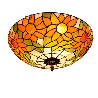Imagem de Luminária de teto estilo Tiffany com girassóis, 40 cm (16 polegadas), estilo vintage campestre, feita à mão em vitral, para quarto e sala de estar, soquete E27, B.