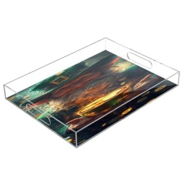Imagem de STAYTOP Bandeja de acrílico para servir elfos e moedas do Dia de São Patrício, 15,7 x 11,20 cm, bandejas decorativas à prova de derramamento, organizador de bancada para café da manhã, chá, comida
