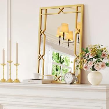 Imagem de Uniclinens Espelho de parede dourado - Espelho de parede decorativo grande com moldura de metal 91 cm x 61 cm, ideal para entrada, lareira, sala de estar, corredor, banheiro