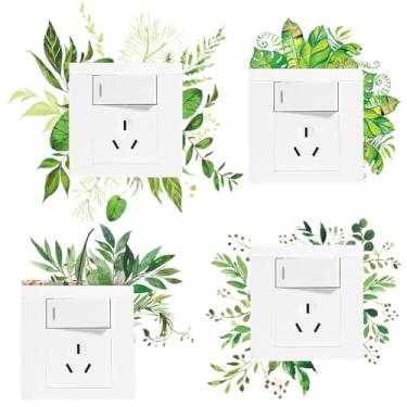 Imagem de GORGECRAFT 4 peças adesivos decorativos para interruptor de luz, folhas de plantas verdes, flores botânicas, adesivos de parede para interruptor de luz, decalques de arte de parede para tomadas