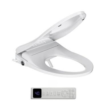 Imagem de Sanyipace Assento sanitário bidê, assento sanitário elétrico aquecido inteligente alongado com água morna e secador, bocal autolimpo, luz noturna, tampa automática de fechamento suave, função de