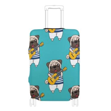 Imagem de Joisal Capas de mala com estampas, protetor de bagagem, personalizado, pug, tocando guitarra, voo, viagem, mala, P, serve para capa de 45 a 50 cm, Pug tocando guitarra, L 26-28 in, Capa de mala