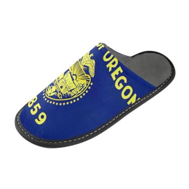 Imagem de Chinelos femininos Fuzzy House bandeira do estado de Oregon, sapatos de espuma de memória, chinelos de inverno para casa, engraçados, tamanho 4-5, Bandeira do estado de Oregon, 5.5-6 Wide