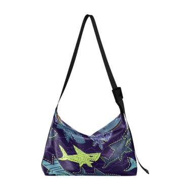 Imagem de Bolsa feminina Hobo com estampa de selfie de cachorro de Natal grande bolsa de couro masculina bolsa de ombro com estampa animal colorida, Tubarão fofo