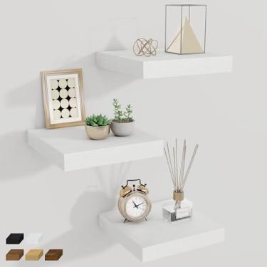 Imagem de Fun Memories Prateleiras quadradas flutuantes para parede, 23,6 cm L x 23,6 cm P x 3,6 cm A, prateleiras para parede com suportes invisíveis, pequenas prateleiras de armazenamento de madeira para