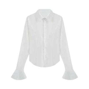 Imagem de Camisa Feminina Slim Fit Com Manga Larga, Botão Único, Gola Com Lapela