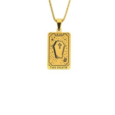 Imagem de Luva Jewelry Colar feminino com cartão de tarô - pingente espiritual banhado a ouro 18K - impermeável antimanchas - colar de astrologia - presente místico de Natal, Small, Aço inoxidável, Sem Pedra