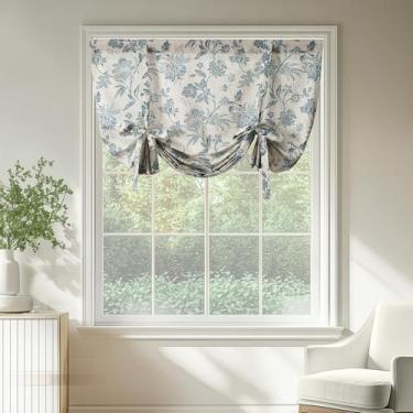 Imagem de Cortina Jinchan visillo de lino floral para pelmet 45" azul