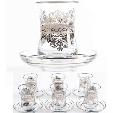 Imagem de Conjunto de xícaras de chá turcas em 6 pires e pires com árabe vintage para servir e presente de bebidas caseiras 3. (conjunto de seis peças)