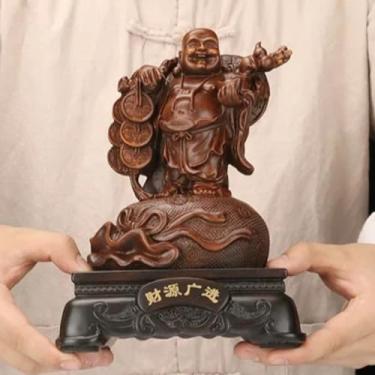 Imagem de FENNYYAR Ornamento artesanal de estátua de Buda em estilo chinês, 23 cm, decoração de escultura doméstica