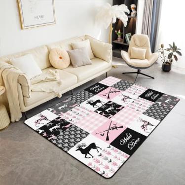 Imagem de Tapete de área com chifre camuflado, 3 x 5 crianças, cervo, caça, rosa, xadrez, búfalo, tapete decorativo para meninos e adolescentes, cabana de fazenda, camuflagem, boho, flecha, tapetes de sala de estar, animais selvagens, tapete de chão interno