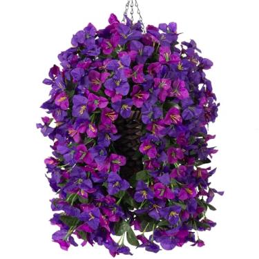 Imagem de Ivydale Cesta suspensa de flores artificiais buganvílias para decoração de primavera ao ar livre, 3 peças de flores de seda, plantas falsas, videiras longas parecem realmente resistentes a UV para