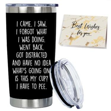 Imagem de VLUG Presentes de aniversário para idosos mulheres homens - I Came I Saw I Forgot Tumbler 590 g preto engraçado mordaça dia dos pais presente de Natal para ele adulto idosos idosos avô mãe pai-316