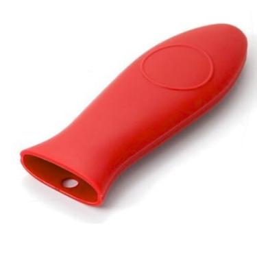 Imagem de Bestac Suporte de alça quente de silicone – Seguro para lava-louças com proteção contra o calor (até 500°) para frigideiras de ferro fundido de 23 cm + com alça de fechadura (vermelho)