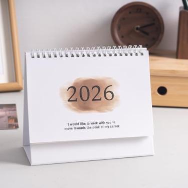 Imagem de Calendário de mesa 2026, livro de planejamento de memorandos de mesa, design dobrável (versão em inglês) (marrom)