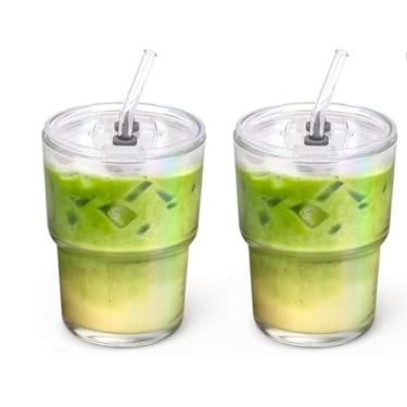 Imagem de Luxfuel Copo de vidro borossilicato de 473 ml com tampa e canudo, copo reutilizável para café gelado, chá e suco, seguro para lava-louças, ideal para casa, escritório, viagens e uso ao ar livre