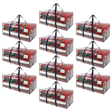 Imagem de VENO Pacote com 10 sacos de transporte, recipientes de armazenamento de Natal, caixas de armazenamento com tampas, alças reforçadas, sacos de embalagem para roupas, roupa de cama, edredons