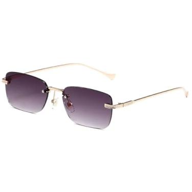 Imagem de HCPIHF Óculos de armação pequena para homens e mulheres com armação retrô sem bordas (cinza)