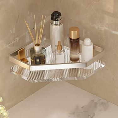 Imagem de Prateleiras de chuveiro de canto de acrílico para prateleiras de chuveiro, sem perfuração, suporte de chuveiro montado na parede para banheiro