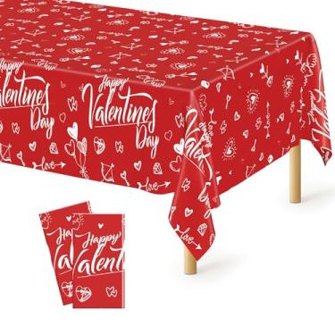 Imagem de QZYL 2 peças de decoração de dia dos namorados, toalha de mesa descartável de 137 cm x 274 cm, toalhas de mesa de plástico românticas com coração vermelho, capas de mesa retangulares, decorações