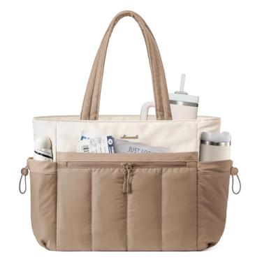 Imagem de LOVEVOOK Bolsa acolchoada para mulheres, bolsa de trabalho ultraleve com compartimentos organizados, 15,6/43,9 cm, mala de viagem e bolsa de ginástica, Champanhe, 15.6 Inch
