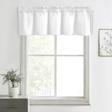 Imagem de Hiasan Cortinas de saia para cozinha, sala de estar, porão e janelas de banheiro, janela pequena, topo curto sólido de fazenda, painéis de cortina com bolso de haste curta - 152 x 45 cm, branco, 1