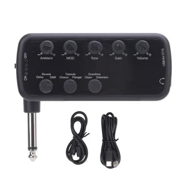 Imagem de Amplificador de fone de ouvido de guitarra elétrica USB recarregável portátil baixo amplificador de fone de ouvido com overdrive acústico distorção atraso reverb coro tremolo