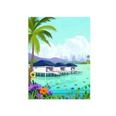 Imagem de Pôster paisagem - Maldivas - Impressões em Tela - Imagem Moderna Natureza para Sala de Estar Decoração 50x65cm Sem Moldura