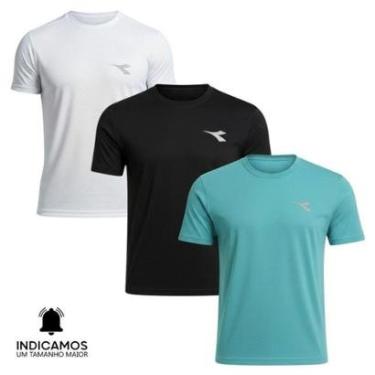 Imagem de Kit 3 Camisetas Diadora Small Logo Masculina - Branco e Azul Turquesa XGG-Masculino
