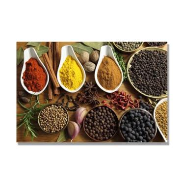 Imagem de Arte de parede em tela colorida para especiarias e colher de tempero | Decoração de cozinha vintage | Arte moderna para casa e sala de jantar. C115. 60 x 90 cm - 23,7 x 35,5 pol. Somente tela