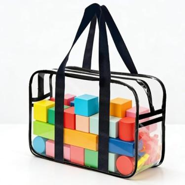 Imagem de 1 pacote grande de sacos de armazenamento de brinquedos, armazenamento transparente reutilizável, bolsas organizadoras impermeáveis de viagem com zíper