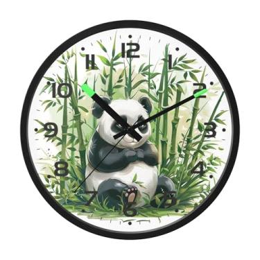 Imagem de SEHANY Bonito relógio de parede panda silencioso sem tique-taque relógio redondo operado por bateria 30 cm controle de som luz noturna relógios de parede para sala de estar, cozinha, quarto