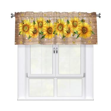 Imagem de Giwawa Cortina de abelha de girassol sanefa de madeira para varão de celeiro com bolso para janela blackout drapeado curto para porão de lavanderia de cozinha, 137 cm L x 45,7 cm C