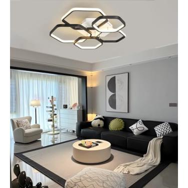 Imagem de Luminária de teto LED moderna para sala de estar, com intensidade regulável, controle remoto e opção de iluminação ideal para quarto, restaurante ou sala de estar (preta, 5 lâmpadas).