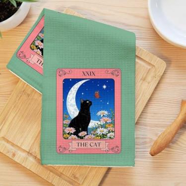 Imagem de Toalhas de cozinha com tema de tarô de gato, toalha de mão macia absorvente, panos artísticos de waffle para cozinha, banheiro, sala de estar, casa, presentes para amantes de gatos para mulheres, mãe