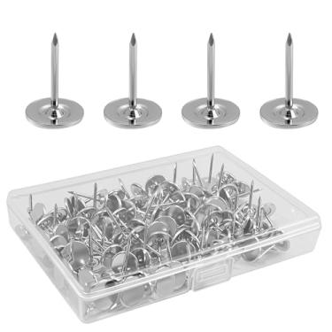 Imagem de Nextpal 100 peças de tachinhas de polegar de cabeça chata resistentes, alfinetes extra longos prateados, para parede de madeira e estofados, projetos de tecido de artesanato doméstico, fixação de mapa