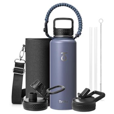 Imagem de Trebo Garrafa de água de 1,134 g com alça de paracord, jarro de água isolado de aço inoxidável de parede dupla grande de meio galão com alça de suporte e tampas de bico de palha, à prova de vazamento