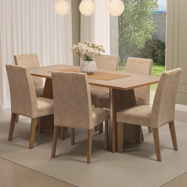 Imagem de Conjunto Sala de Jantar Mesa Tampo de Madeira 6 Cadeiras Simone Madesa