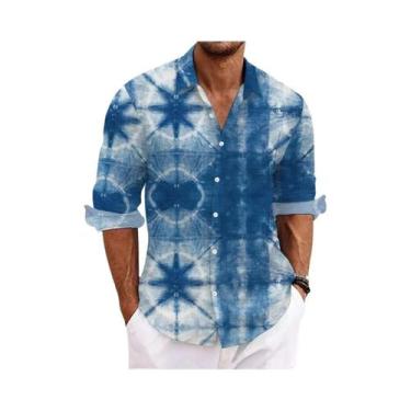 Imagem de Camisa Masculina Vintage De Verão Com Manga Curta Listrada E Botão Úni