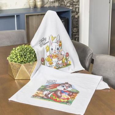 Imagem de Pano De Prato Lomaer Sacaria Estampado Pascoa 0,45 x 0,71cm Branco 02 