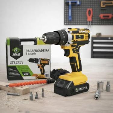 Imagem de Furadeira e Parafusadeira de Impacto Sem Fio 21V com LED, 2 Baterias Recarregáveis Bivolt e 32 Acessórios - Maleta Completa para Uso Profissional e Doméstico