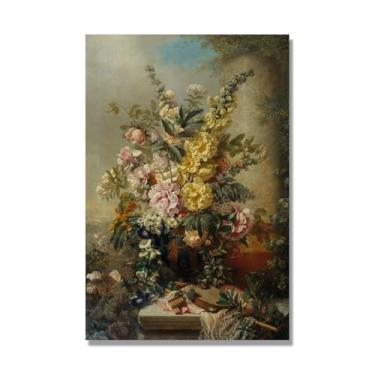 Imagem de NHLDZYH Flores clássicas ainda vida em tela retro buquê de flores pinturas estilo country decoração de parede para cozinha e sala de estar. C43. 70 x 98 cm. Apenas tela